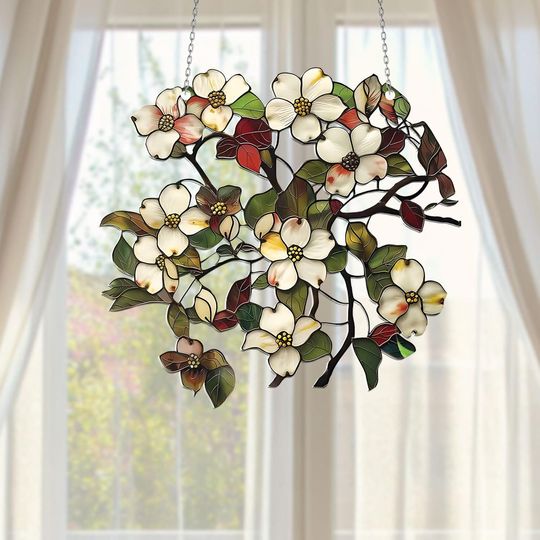 Discover Dogwood Cornus Flower Suncatcher. Stained glass Home Decor Window Wall Hangings