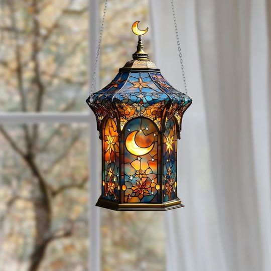 Discover Ramadan Lantern window hanging Moroccan Style 2D Flat Acrylic Colorful Lanterns Suncatchers