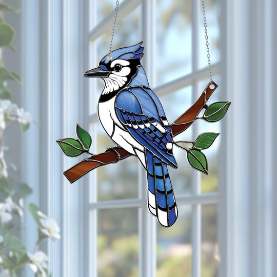 Discover Blue Jay Acrylic Suncatcher Ornament, Blue Jay Bird Suncatcher, Blue Bird Window Decor