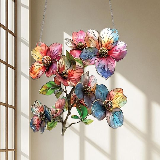 Discover Dogwood Flower Suncatcher, 2D Flat Acrylic Garden Decor, Romantic Gift for Friends & Family