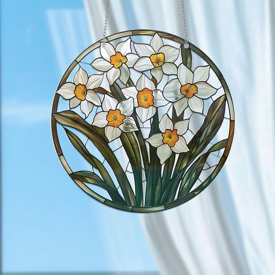 Discover Daffodil Window Hanging - Floral Suncatcher, Spring Home Decor, Handmade Wall Art