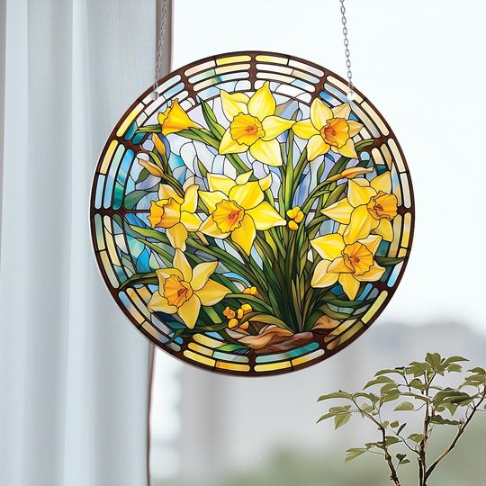Discover Daffodil Window Hanging Acrylic, Spring Floral Suncatcher, Yellow Flower Ornament