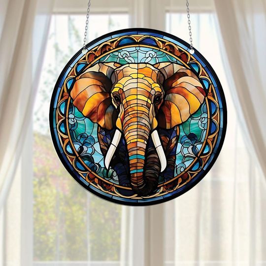 Discover Elephant Suncatcher Hanging Sign, Elephant Window Decor Ornament, Elephant Lover Gift