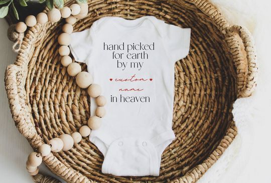 Discover Handpicked For Earth Onesie, In Heaven Onesie, Baby Announcement Onesie