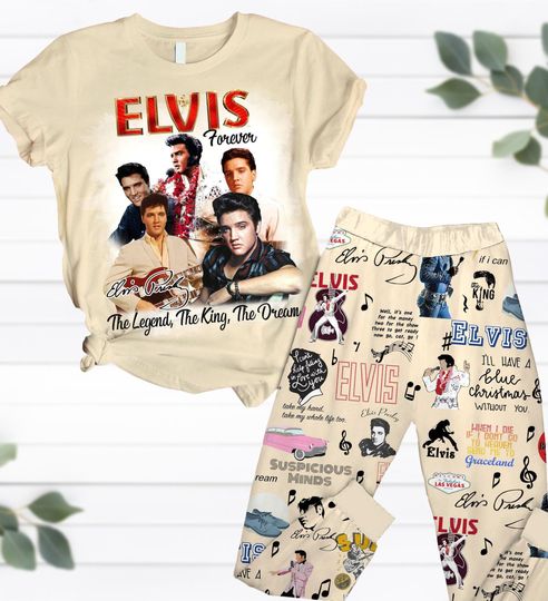 Discover Elvis Presley Shirt Pants Set, Elvis The King Of Rock Roll Pajamas, Elvis 90th Anniversary T-Shirt