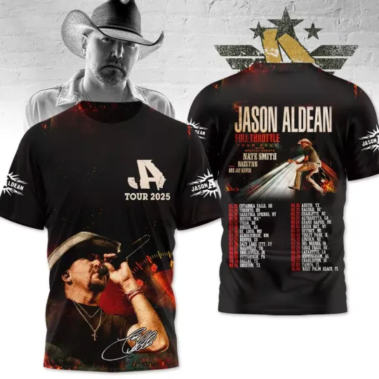 Discover Jason Aldean Full Throttle Tour 2025 3D T-Shirt