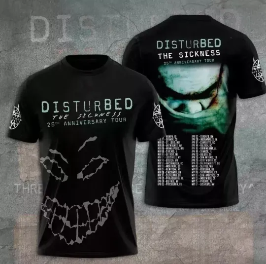 Discover The Sickness 2025 Concert, Disturbed The Sickness 25th Anniversary Tour Shirt 3D