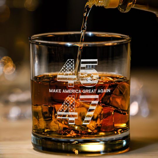 Discover 45 47 MAGA Trump Whiskey Glass, Trump 2024, Patriotic Gift, 47 Presidential