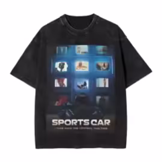 Discover Tate McRae Sports Car Washed T-Shirt,  Y2K Fun Mineral Wash Shirt
