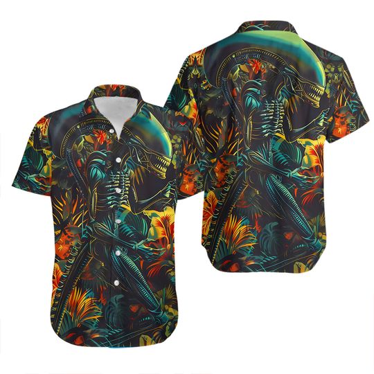 Discover Aliens Xenomorph Fans Hawaiian Polo Shirt, Sci-Fi Alien Lover Gift