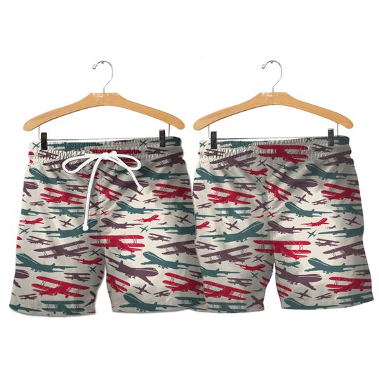 Discover Men's Airplane themed Mid-Length Swim Shorts, Pilot swimming suit