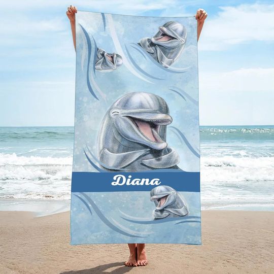 Discover Dolphin towel with name, Personalized beach towel, Beach themed towel