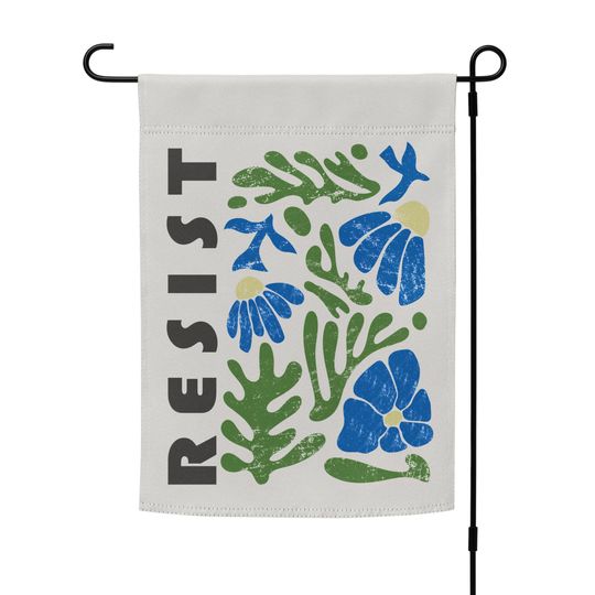 Discover RESIST flower yard flag | modern art blue floral progressive garden flag | double sided liberal banner or wall hanging | pole not included