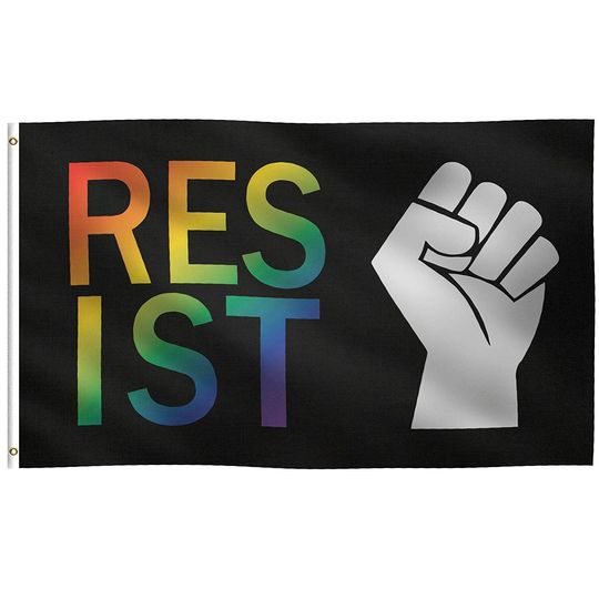 Discover Resist Fist LGBTQ Pride Flag - Brass Grommets - Indoor / Outdoor