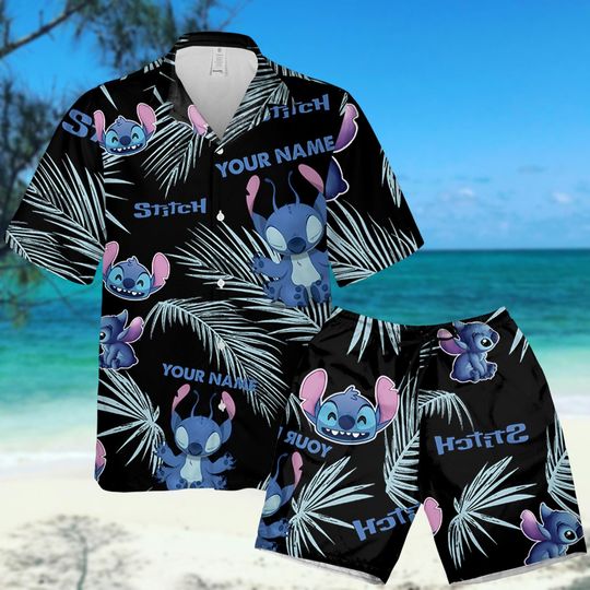 Discover Custom Name Stitchh Tropical Hawaiian Shirt, Beach Shorts