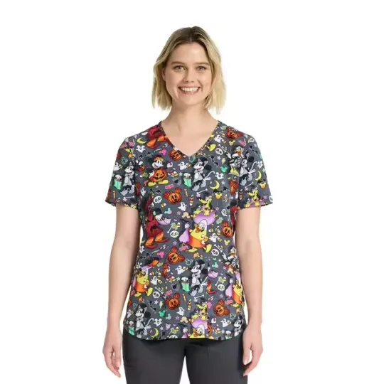 Discover Disneyyy Mickeyy mouse and Friends Candy Fun Women's Scrub Top