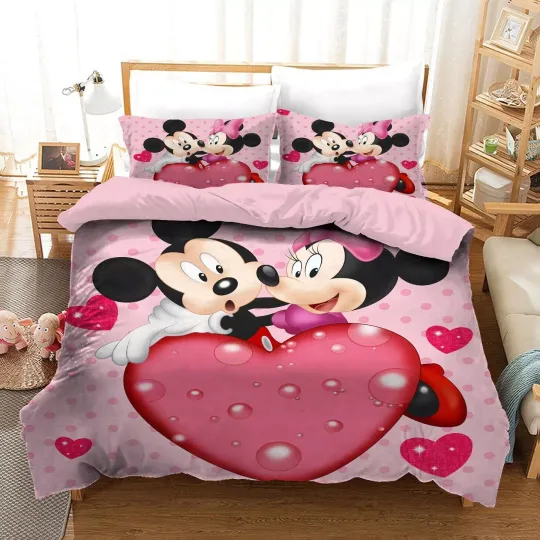 Discover Pink Heart Mickeyy Minniee Bedding Queen Quilt/doona Duvet Cover Pillowcase