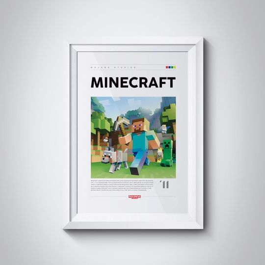 Discover Minecraft Poster, Video Games Print, Gaming Room Poster, Classic Arcade Game Illustration, Gaming Wall Poster