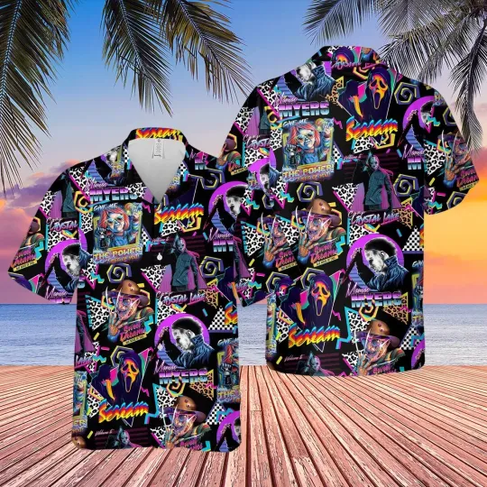 Discover Horror Movie Retro Hawaiian Shirt, Halloweem Party Shirt