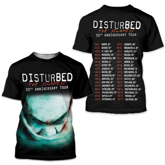 Discover Disturbed 2025 Tour 3D T-Shirt, Unisex All Size, Gift For Men And Women