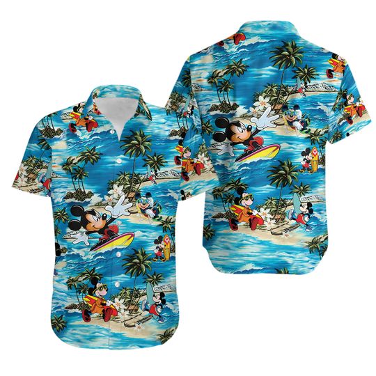 Discover Mouse Surfing Hawaii Beach Shirt, Mouse Button Up Shirt Holiday