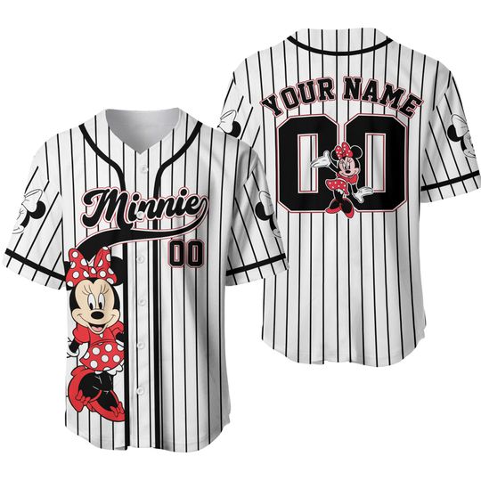 Discover Custom Minniee Mouse Striped Baseball Jersey, Disneyyy Minniee Baseball Shirt