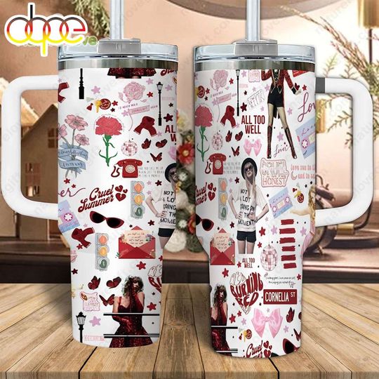 Discover Red Album Taylorr Swifts 40oz Tumbler Travel Cup With Handle