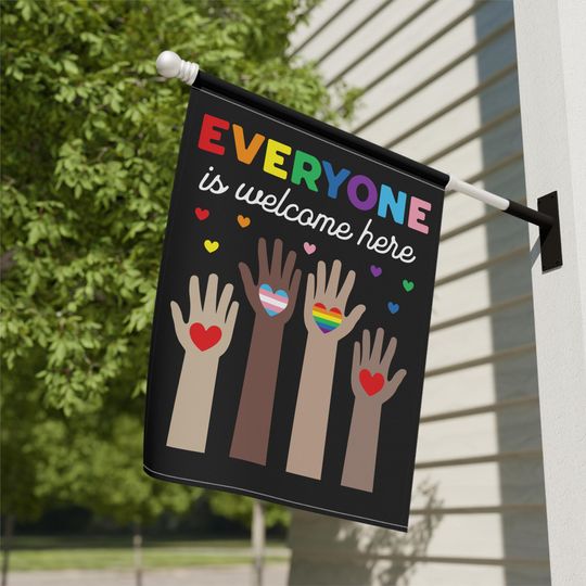 Discover Everyone is Welcome Here Flag, Anti Trump Flag, Resist Flag