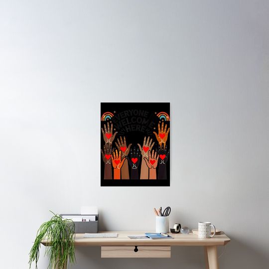 Discover Everyone Is Welcome Here Teacher Retro LGBT Poster