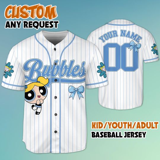 Discover Personalized The Powerpuff Girls Bubbles Baseball Jersey, Custom Bubbles Baseball Jersey