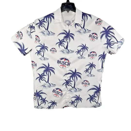 Discover Light Beer Hawaiian Shirt Mens M White Short Sleeve Button