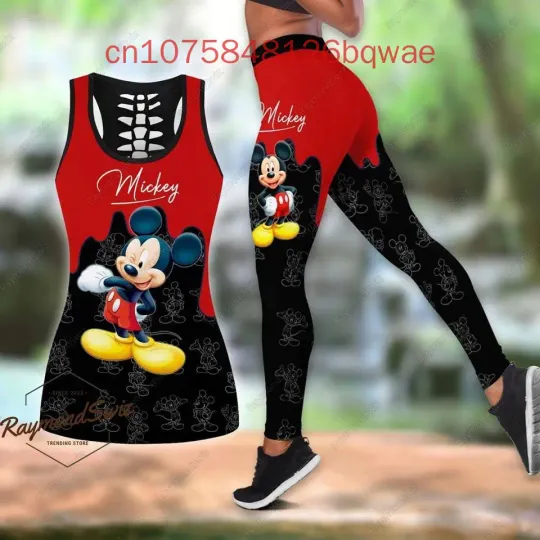 Discover Disneyyy Mickeyy mouse Hollow Tanktop Leggings Yoga Set Summer Fitness Leggings