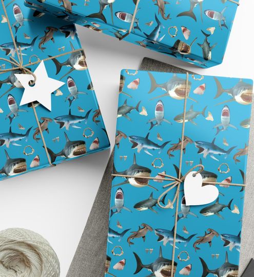 Discover Frightening Vintage Retro Shark Wrapping Paper, Shark Gift Wrap, Perfect for Shark Lover, Fishing Enthusiasts & Shark Week Gifts