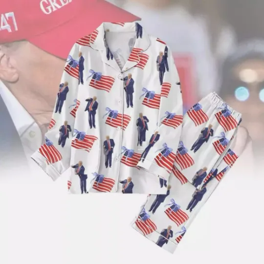 Discover Funny Trump Dancing American Flag 45 47 President Republicans Pajamas Set