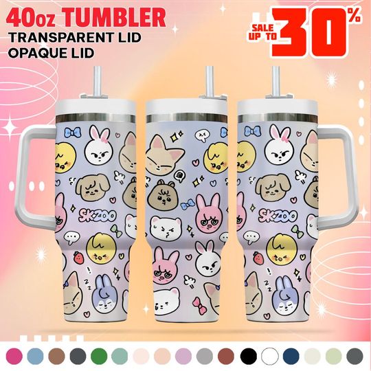 Discover StrayKids Skzoo Tumbler 40oz, 40oz Tumbler Handle Lid Stainless Steel Reusable Tumbler, Unique Kpop Fans Gift