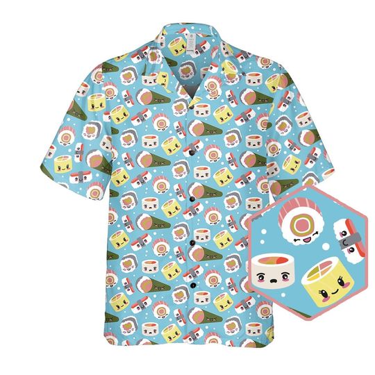 Discover Japanese Sushi Button Up Shirt, Funny Japanese Cuisine Hawaiians