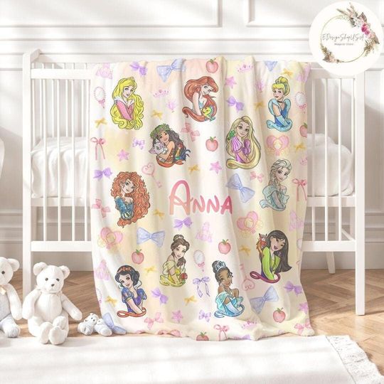 Discover Personalized Coquette Bows Disneyyy Princess Blanket, Watercolor WDW Disneyyland Blanket
