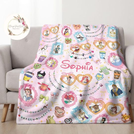 Discover Personalized Watercolor Coquette Bow Bracelet Disneyyy Princess Blanket