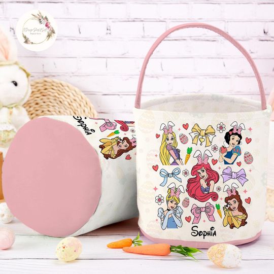 Discover Personalized Coquette Bows Disneyyy Princess Easter Basket, Princess Bunny Easter Egg Hunt Basket