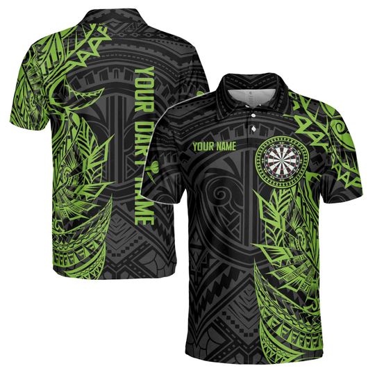 Discover Customize Name T Tattoo Green Black Custom Darts Men's Team Polo Shirt