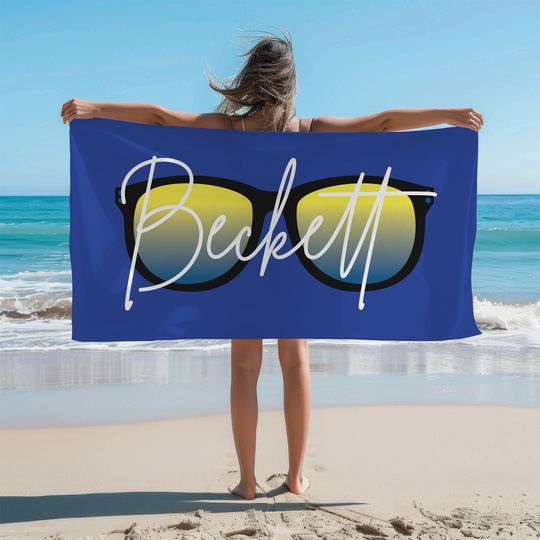 Discover Personalized Beach Towel, Towel with Name, Gift for Kids, Sunglasses Kids Towel, Custom Beach Towel