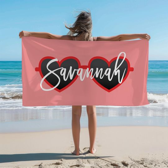 Discover Personalized Beach Towel, Towel with Name, Gift for Kids, Sunglasses Kids Towel, Custom Beach Towel
