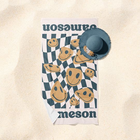 Discover Personalized Beach Towel, Towel with Name, Gift for Tween, Retro Floral Towel, Boho Beach Towel