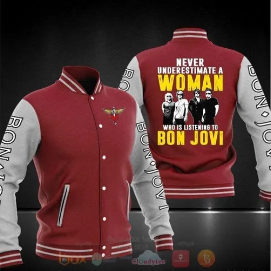 Discover Bon Jovi Maroon White Baseball Jacket