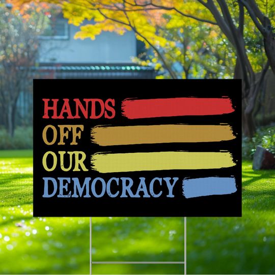 Discover Hands Off 2025 Protest Statue Of Liberty Yard Sign, Anti Maga Oligarchy Sign
