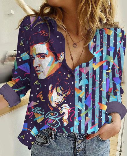 Discover Elvis Presley Linen Shirt, King Of Rock Blouse Women