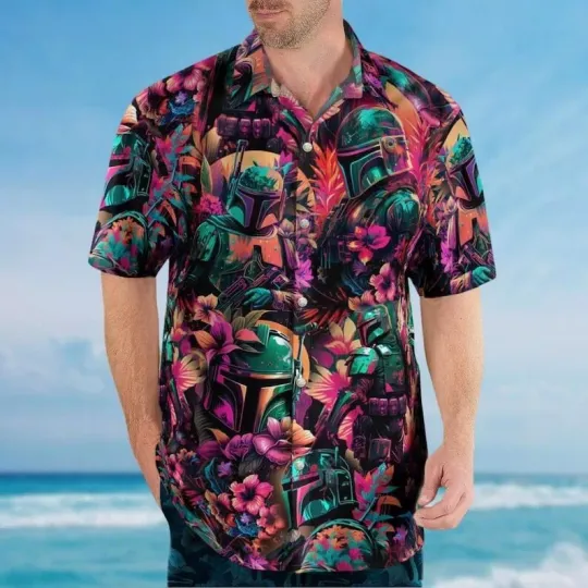 Discover Starr Warss Galaxy's Edge Boba Fett Tropical Floral Summer Beach Hawaiian Shirt