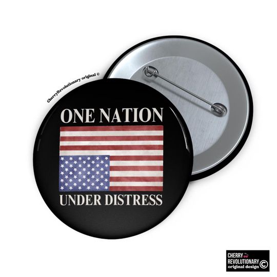 Discover One Nation Under Distress Pin Button, Upside Down American