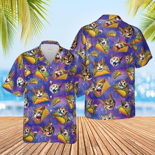 Discover Funny Galaxy Taco Cat Hawaiian Shirt, Cinco De Mayo Mexican Fiesta Party Button Up Shirt