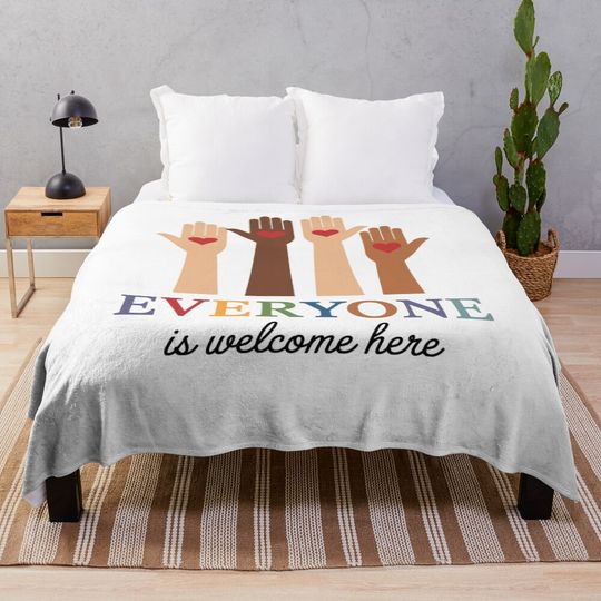Discover Everyone Is Welcome Here Idaho Teacher Throw Blanket